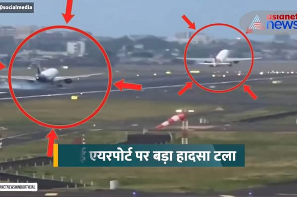 Plane takes off from runway seconds before inbound plane lands.